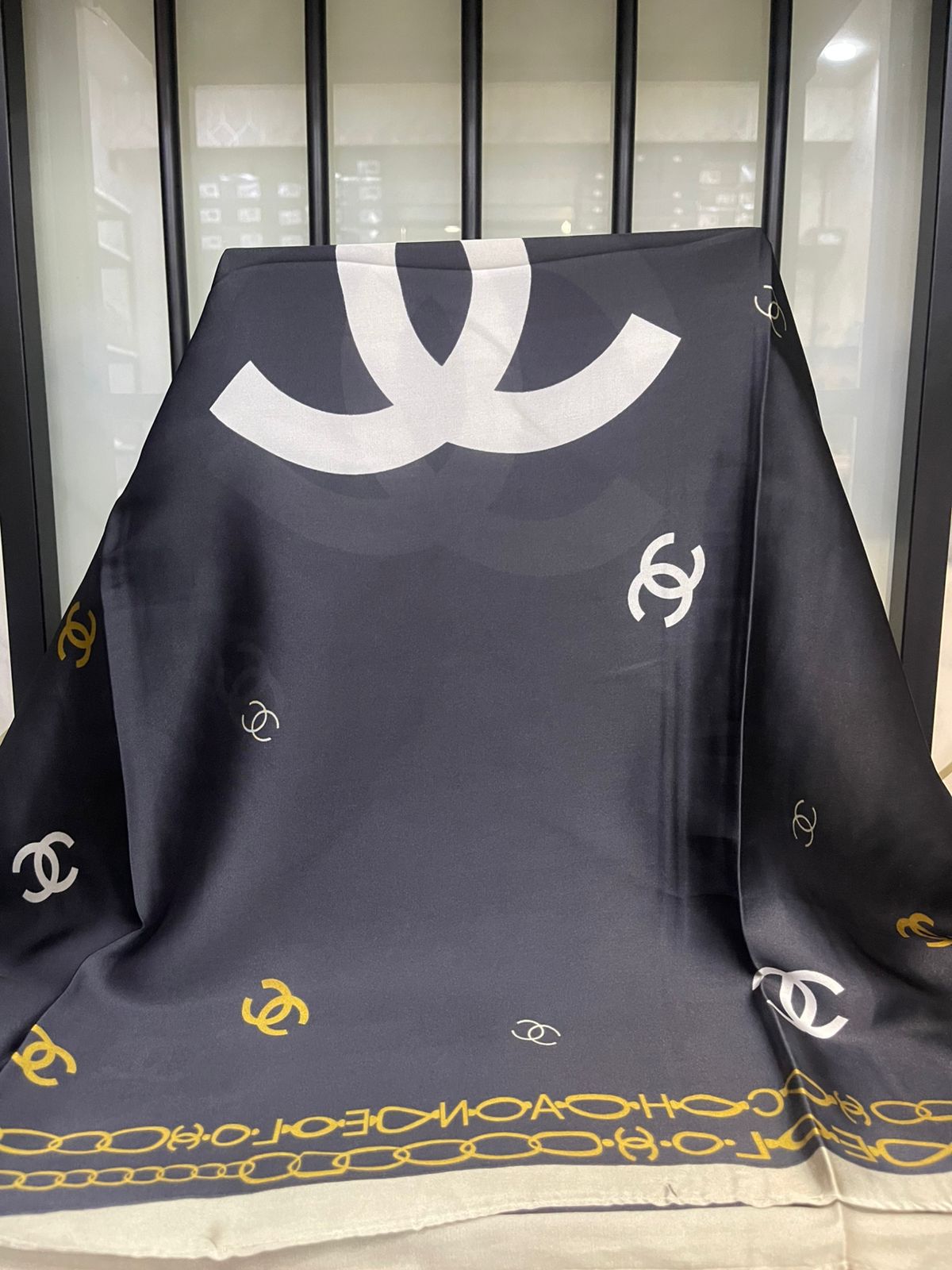 Chanel Black Printed Scarf/Stole