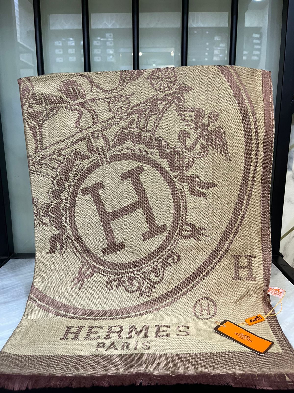 Hermes Light Brown Printed Scarf/Stole
