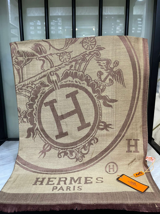 Hermes Light Brown Printed Scarf/Stole