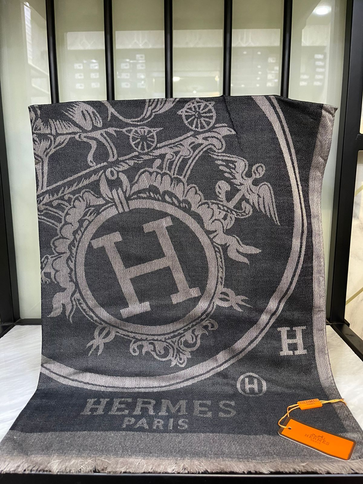Hermes Black Printed Scarf/Stole