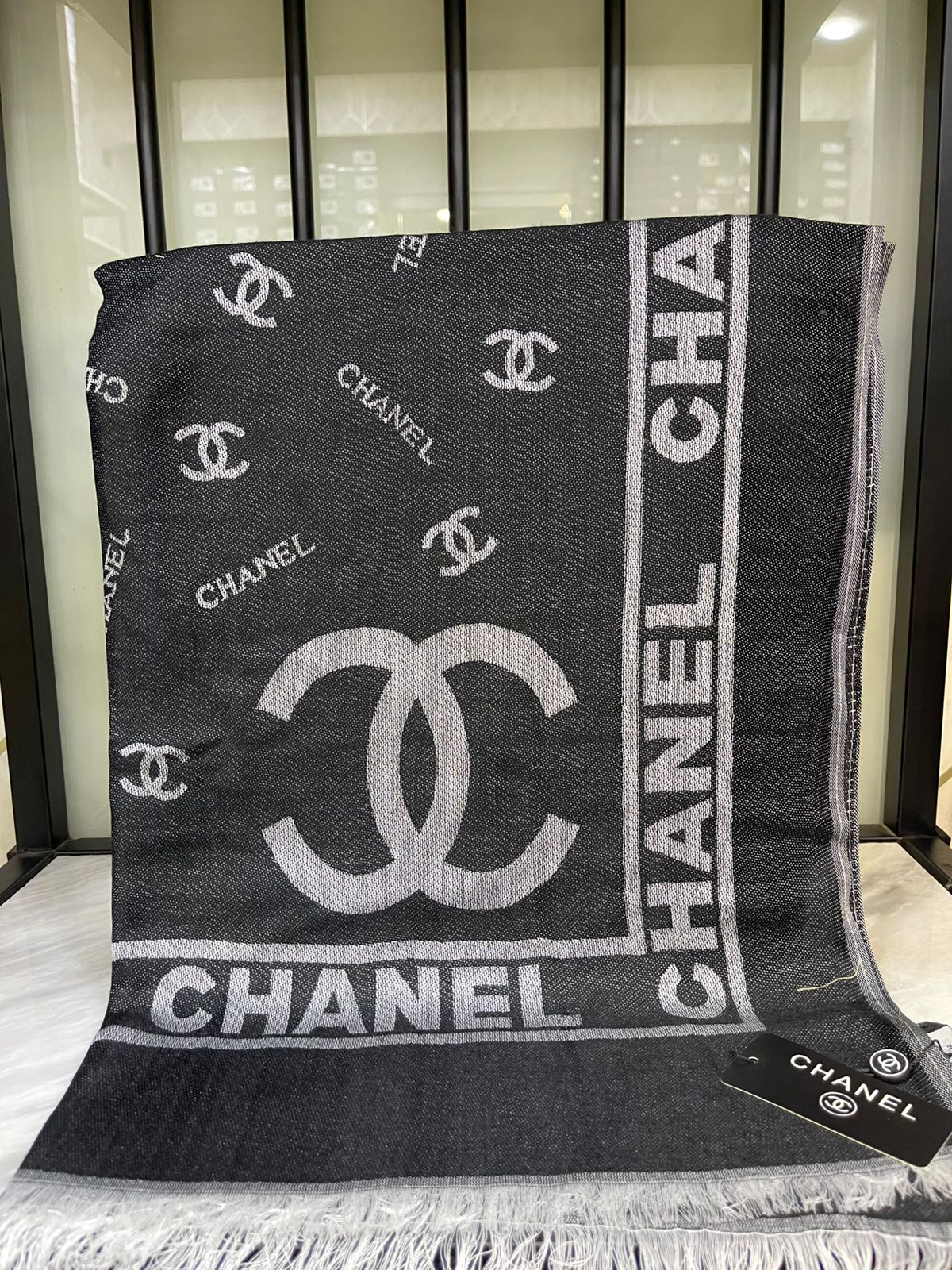 Chanel Black Printed Scarf/Stole